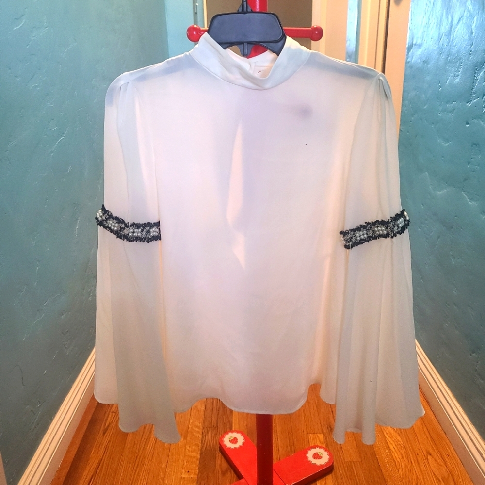 Ivory color blouse with pearls & lace